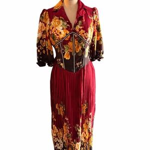 Floral Long Sleeve Dress with Corset Detail